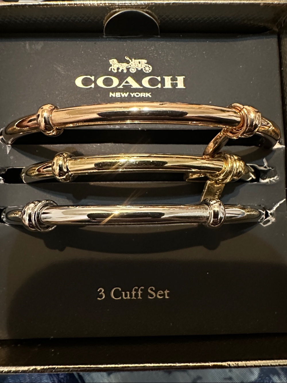 COACH Tri-Tone Cuff Bracelet Set - Rose Gold, Gold & Silver